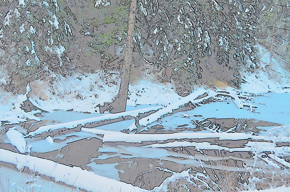 winter beaver pond sketch