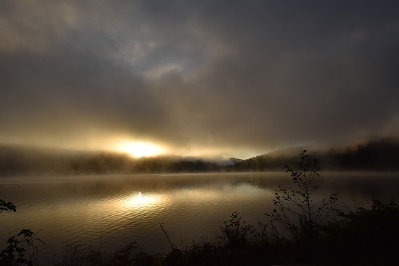 Sunrise on a Misty Lake